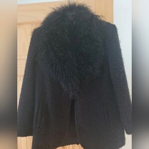 Elegant Black Fur-Trimmed Women's Coat